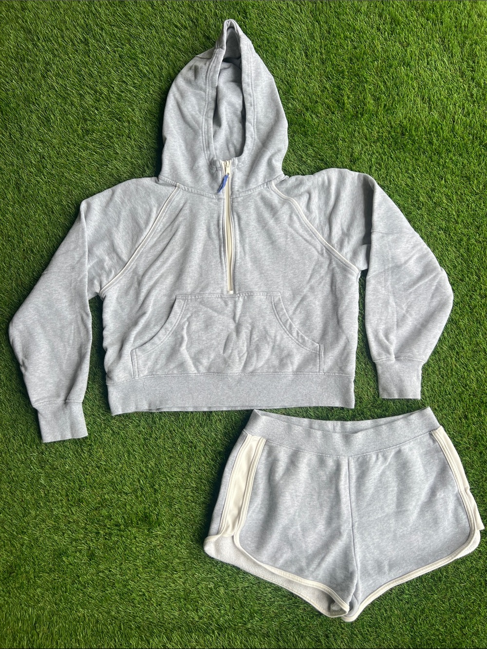 aerie Light Gray Hoodie & Shorts Lounge Set
